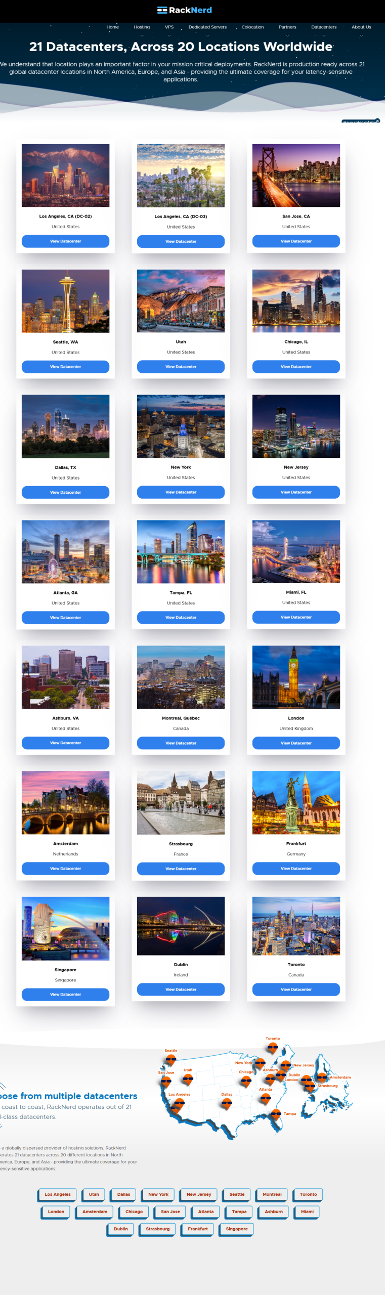 Racknerd官方全球数据中心节点的介绍